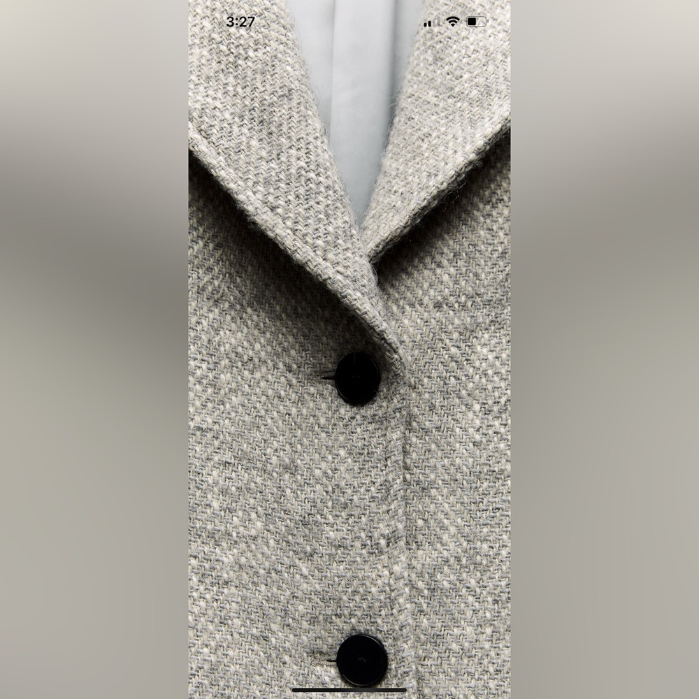 Zara Light Gray Textured Wool-Blend Trench Coat - Picture 6 of 8